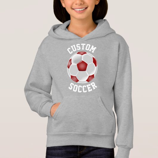 Custom Red Soccer Ball Girls Hoodie Sweatshirt (Vorderseite)