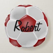 Custom Red Soccer Ball Round Pillow