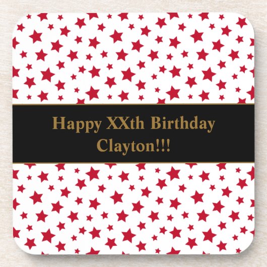 Custom Red Stars mit Message Birthday Party Getränkeuntersetzer (Vorderseite)