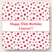 Custom Red Stars mit Message Birthday Party Getränkeuntersetzer (Vorderseite)