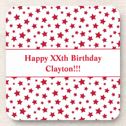 Custom Red Stars mit Message Birthday Party Getränkeuntersetzer (Vorderseite)