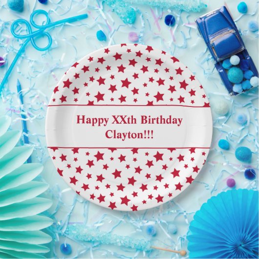 Custom Red Stars mit Message Birthday Party Pappteller (Party)