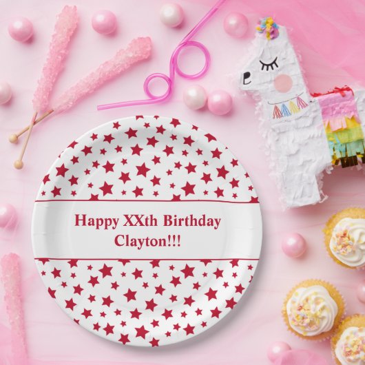 Custom Red Stars mit Message Birthday Party Pappteller (Party)