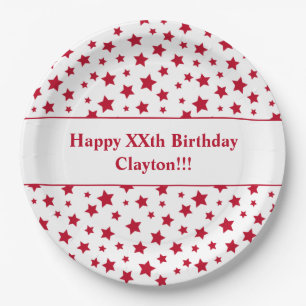 Custom Red Stars mit Message Birthday Party Pappteller