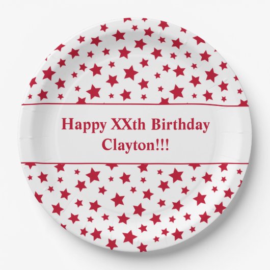 Custom Red Stars mit Message Birthday Party Pappteller (Vorderseite)