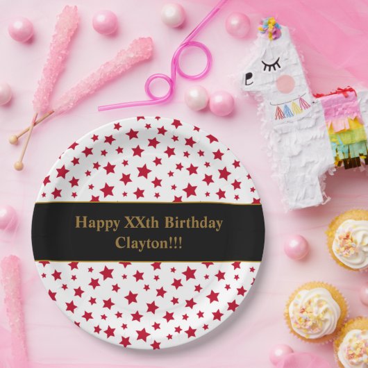 Custom Red Stars mit Message Birthday Party Pappteller (Party)