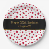 Custom Red Stars mit Message Birthday Party Pappteller (Vorderseite)