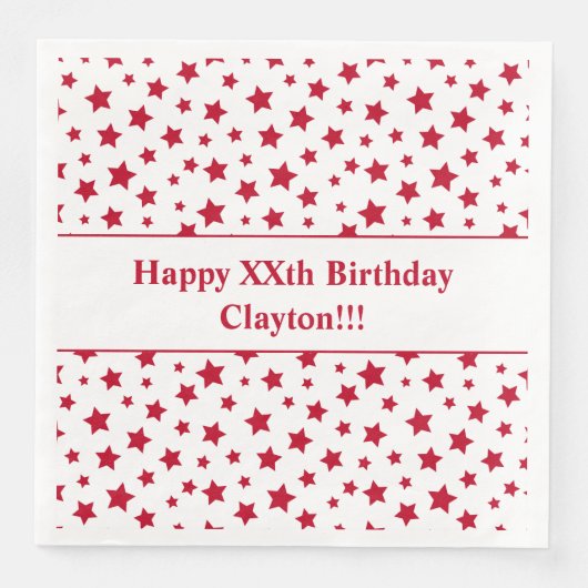 Custom Red Stars mit Message Birthday Party Serviette (Vorderseite)