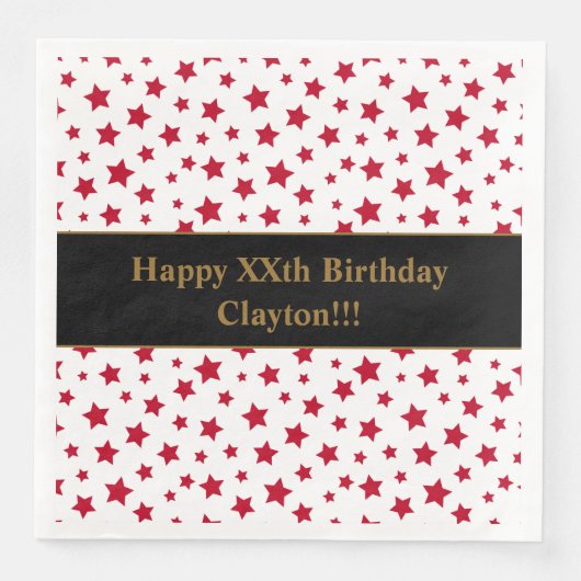 Custom Red Stars mit Message Birthday Party Serviette (Vorderseite)