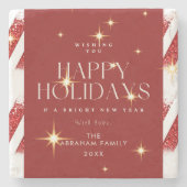 Custom Red Stripes fesseln glückliche Ferien Steinuntersetzer (Vorderseite)