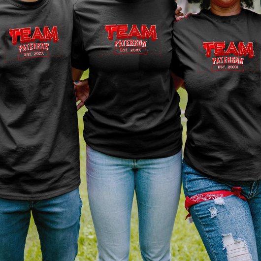 Custom Red Team Family Crew Name Sports Black  T-Shirt