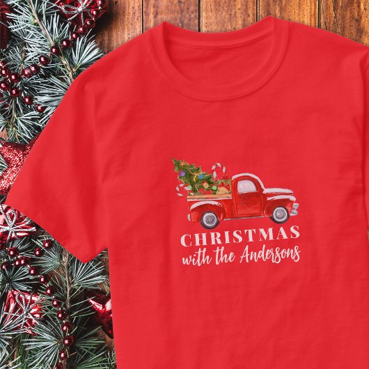 Custom Red Truck Matching Family Weihnachten T-Shirt