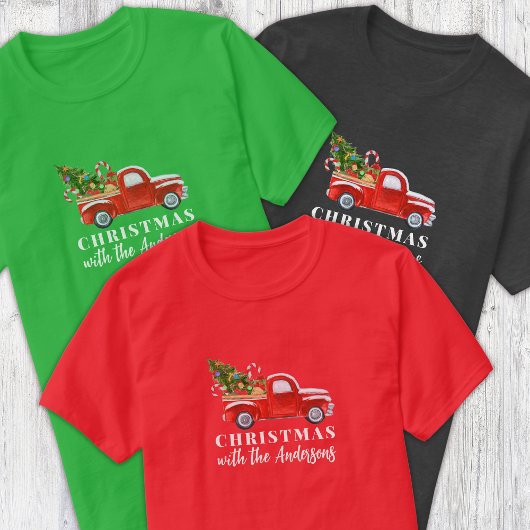 Custom Red Truck Matching Family Weihnachten T-Shirt