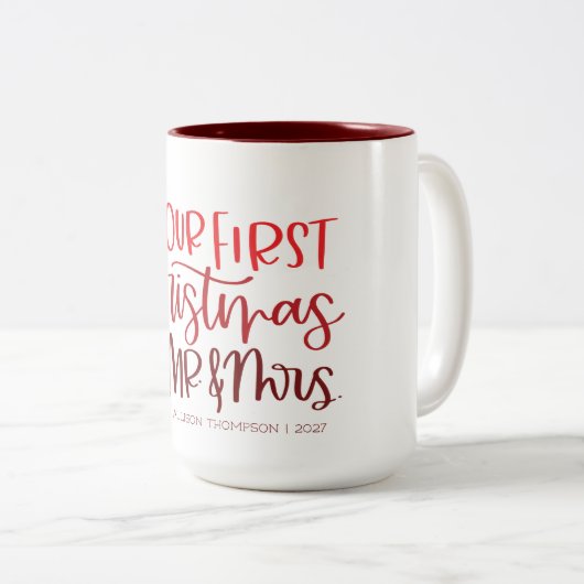 | Custom Red Typografy Zweifarbige Tasse (VorderseiteRechts)