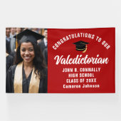 Custom Red Valedictorian Foto Graduation Party Banner (Horizontal)