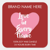 Custom Red Valentine's Day Candle Labels  Quadratischer Aufkleber (Vorderseite)