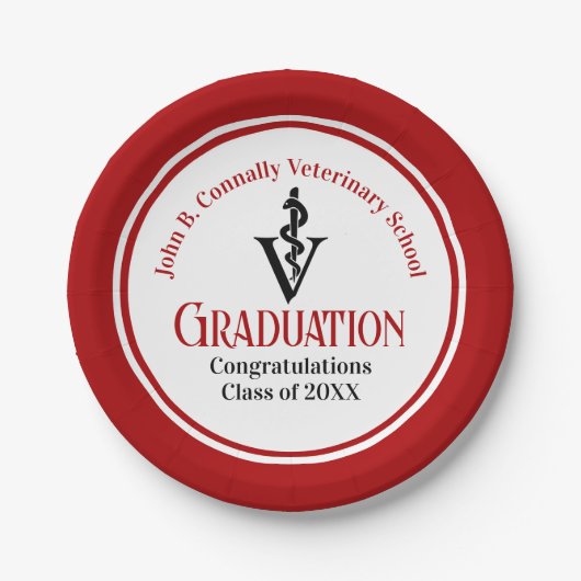 Custom Red Veterinary School Graduation Party Pappteller (Vorderseite)
