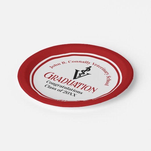 Custom Red Veterinary School Graduation Party Pappteller (Schrägansicht)
