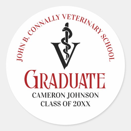 Custom Red Veterinary School Graduation Party Runder Aufkleber (Vorderseite)
