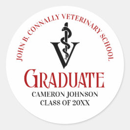 Custom Red Veterinary School Graduation Party Runder Aufkleber