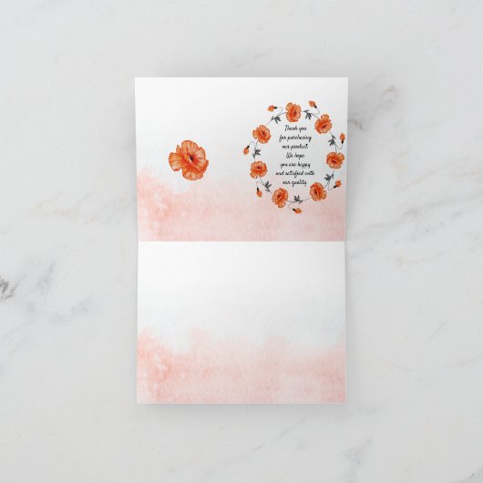 Custom Red Watercolor Poppies Vielen Dank Dankeskarte (Innenseite)