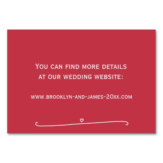 Custom Red Wedding Unterkunft Cards Herz Tischnummer (Rückseite)