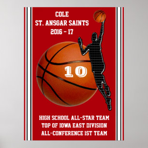 Custom Red, White, Black Boys Basketball Poster