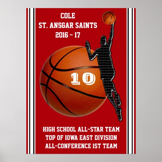 Custom Red, White, Black Boys Basketball Poster (Vorne)