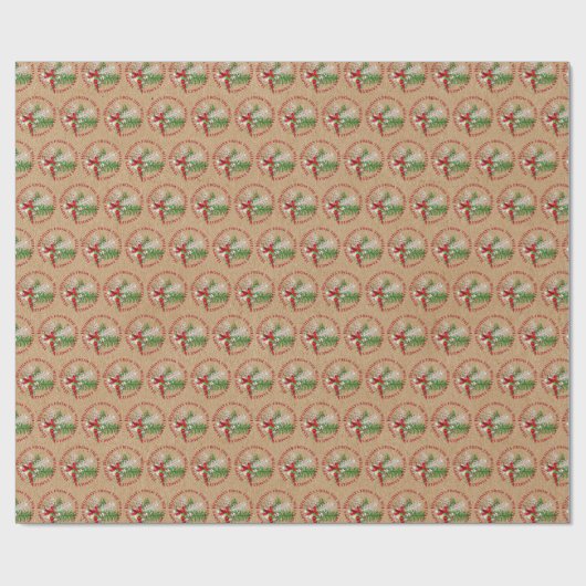 Custom Red White Candy Cane Green Foliage Geschenkpapier (Flach)