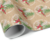 Custom Red White Candy Cane Green Foliage Geschenkpapier (Rolleneckpunkt)