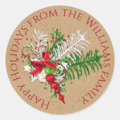 Custom Red White Candy Cane Green Foliage Runder Aufkleber (Vorderseite)