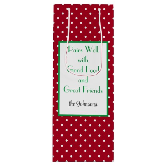 Custom Red & White Dotter Schweizer Muster Geschenktüte Für Weinflaschen (Vorderseite)