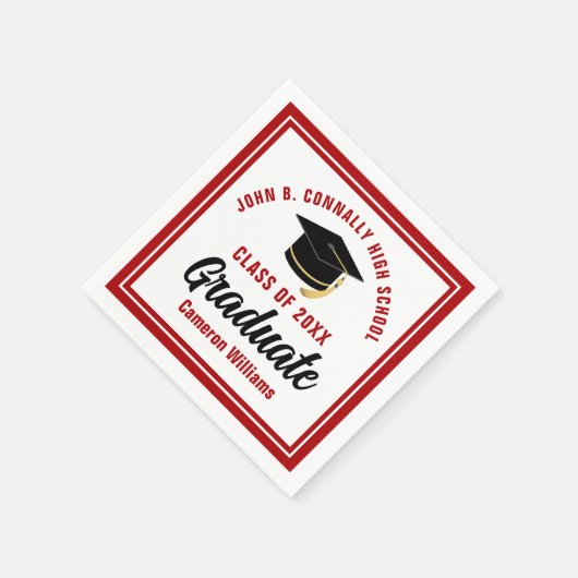 Custom Red White Graduate 2025 Graduation Party Serviette (Ecke)