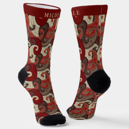 Custom Red White Gray Brown Paisley Muster Socken