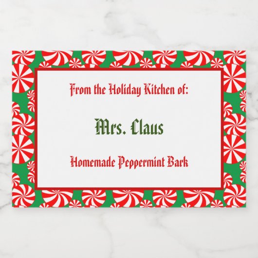 Custom Red White Holiday Peppermint auf Green Lebensmitteletikett (Einzelnes Label)