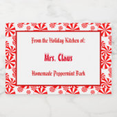 Custom Red White Holiday Peppermint Pattern Food L Lebensmitteletikett (Einzelnes Label)