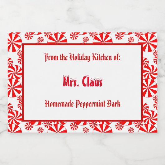 Custom Red White Holiday Peppermint Pattern Food L Lebensmitteletikett (Einzelnes Label)