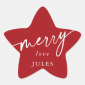 Custom Red + White 'Merry' Weihnachten/Feiertag Stern-Aufkleber (Vorderseite)