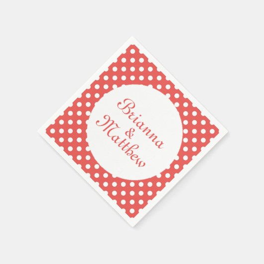 Custom Red & White Polka Dot Bride & Groom Serviette (Ecke)