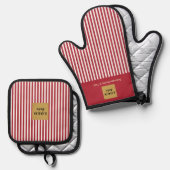 Custom Red & White Strip Ofenhandschuh & Topflappen-Set (Vorderseite/Rückseite)