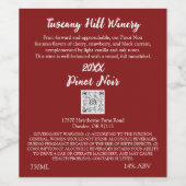 Custom Red WhiteModern QR Code - Beschreibung Weinetikett (Einzelnes Label)