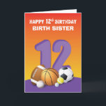 Custom Relation Birth Sister Girl 12. Geburtstag Karte<br><div class="desc">Für ein spezielles Mädchen zum 12. Geburtstag wäre diese farbenfrohe und lustige Karte mit einer Sammlung von Sportbällen auf der Vorderseite. Nicht nur das,  sondern auch die Vorderseite ist anpassbar mit der Beziehung,  die Sie mit ihr haben.</div>