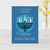 Custom Relation Cousin Hanukkah Menorah Dark Blue Karte (Gelbe Blume)