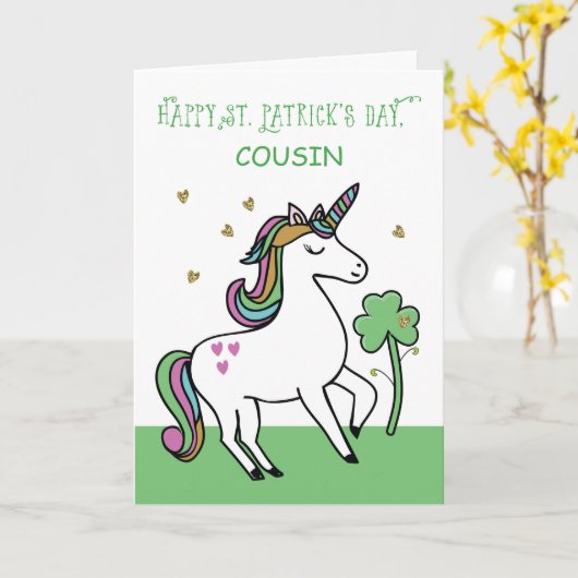Custom Relation Unicorn St. Patrick's Day Wünsche Karte (Gelbe Blume)