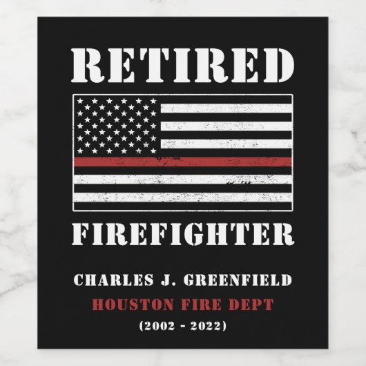 Custom Remüde Firefighter Thin Red Line Geschenk Weinetikett (Einzelnes Label)