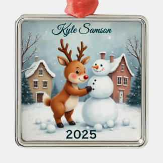 Custom Rentier and Snowman Ornament Aus Metall