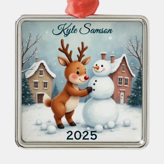 Custom Rentier and Snowman Ornament Aus Metall (Vorne)