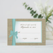 Custom Response Card Burlap- und Aqua Bow RSVP Karte (Stehend Vorderseite)