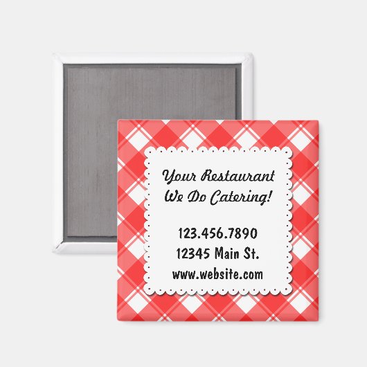 Custom Restaurant Business Red Kariert Magnet (Vorderseite/Rückseite)