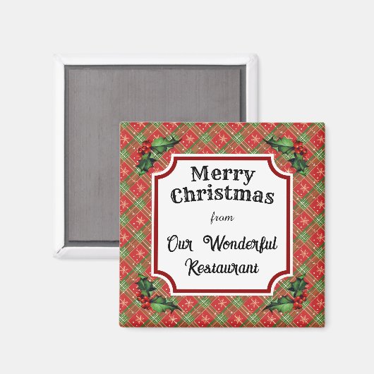 Custom Restaurant Christmas Red Kariert Magnet (Vorderseite/Rückseite)